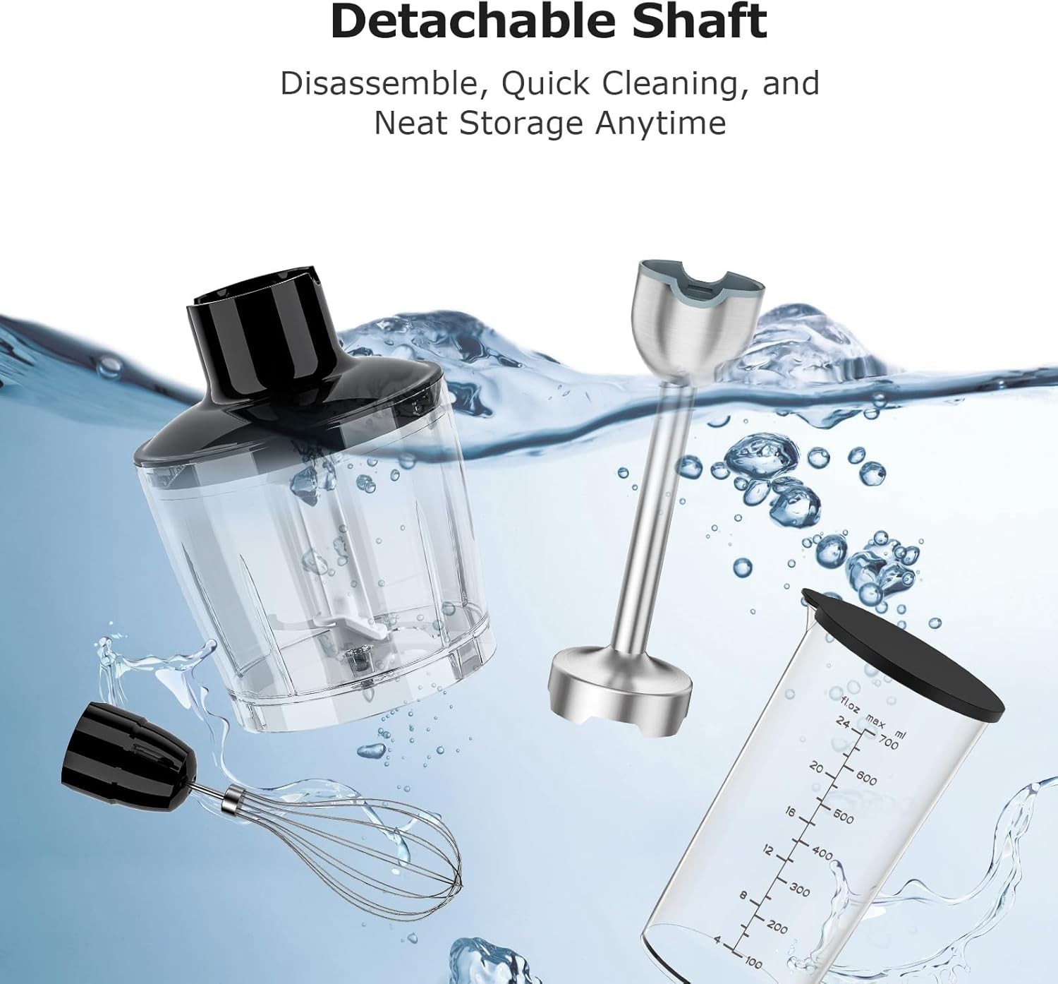 500W 4-in-1 Stainless Steel Immersion Blender with 12 Speeds & Turbo Function