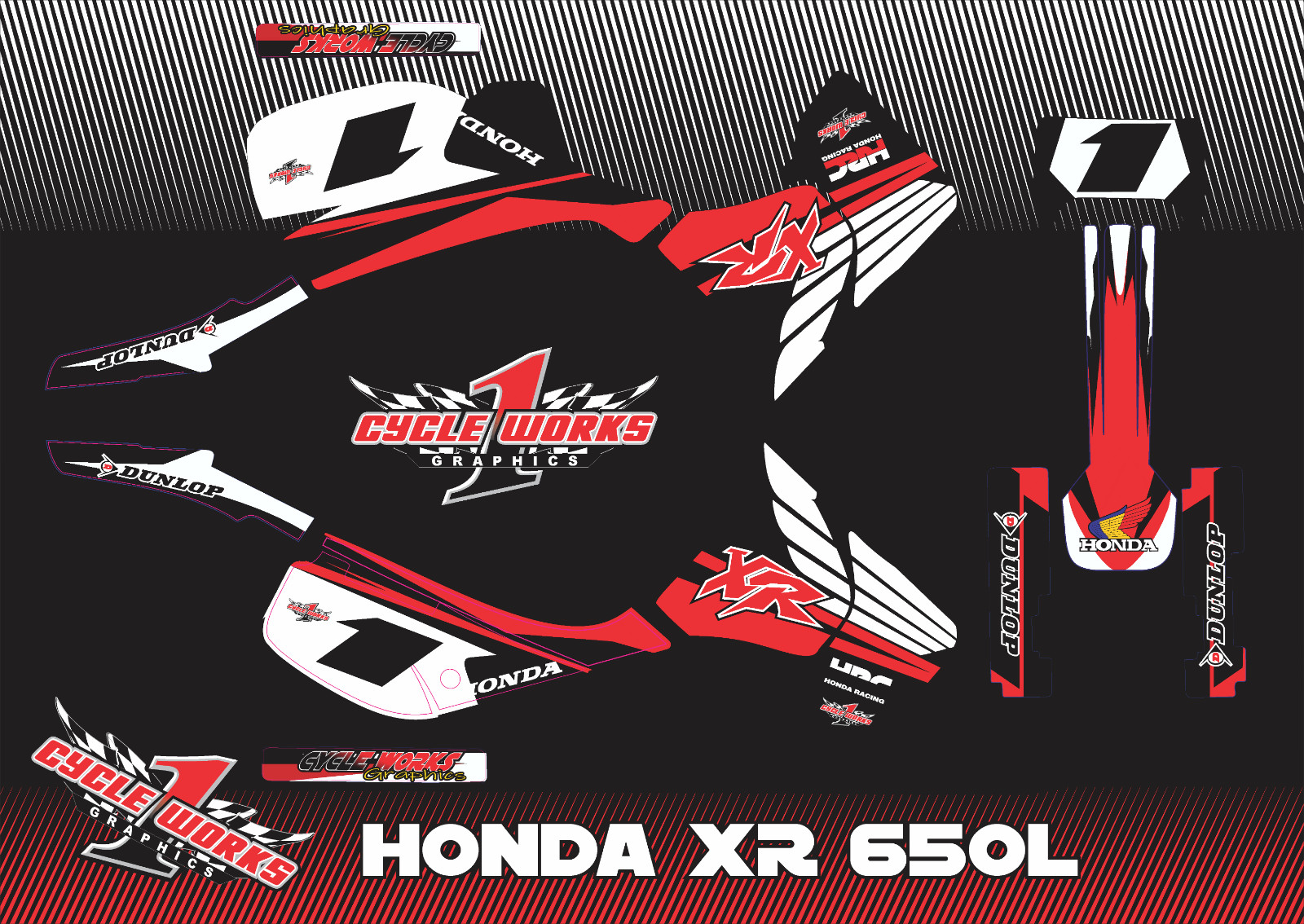 HONDA XR 650L XR650 CUSTSTOM GRAPHICS KIT GRAFICAS DECAL POWER WING RED