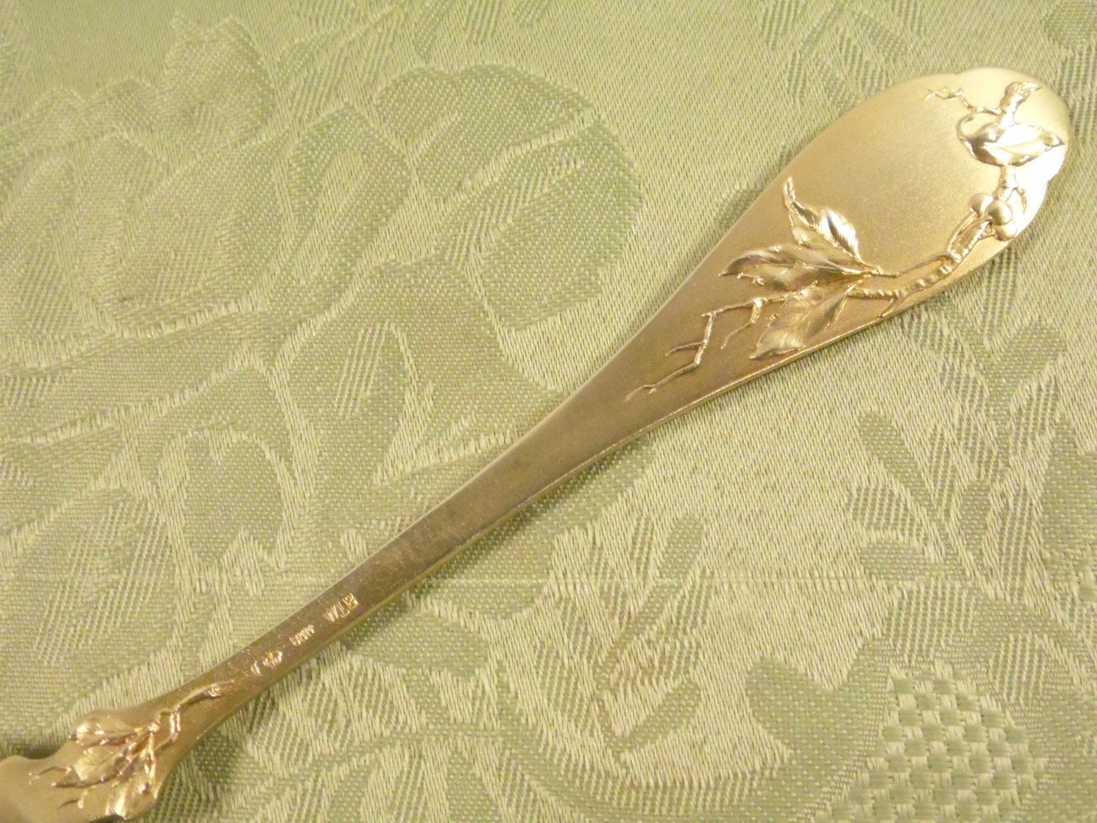 "BIRD & BERRIES" ~ 8.50" SERVING SPOON by BINDER ~ .800 SILVER / GILT ~ 2.16 OZT