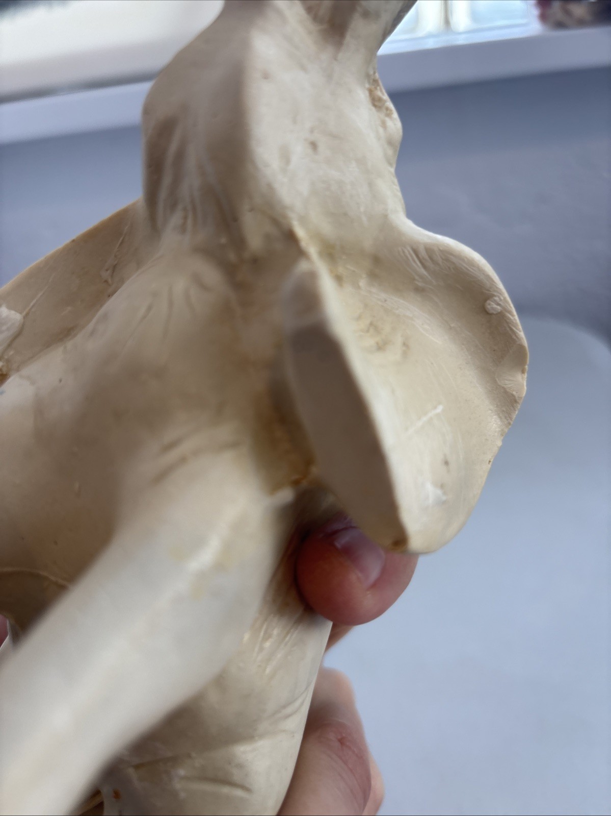 Elephant Figurine Trunk Up. White. Resin Or Alabaster? 1.2 Lbs