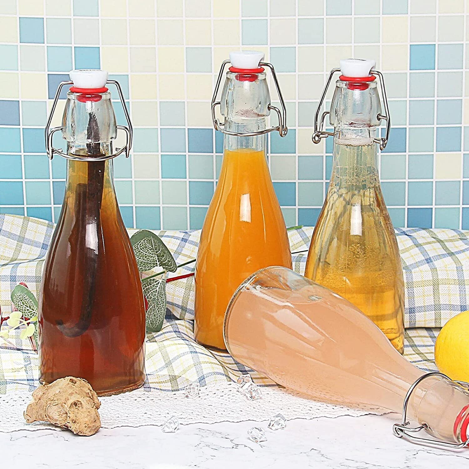 6 Swing Cap Glass Bottles Kombucha Beer Water Brewing Silicone Tight Seal 12Oz