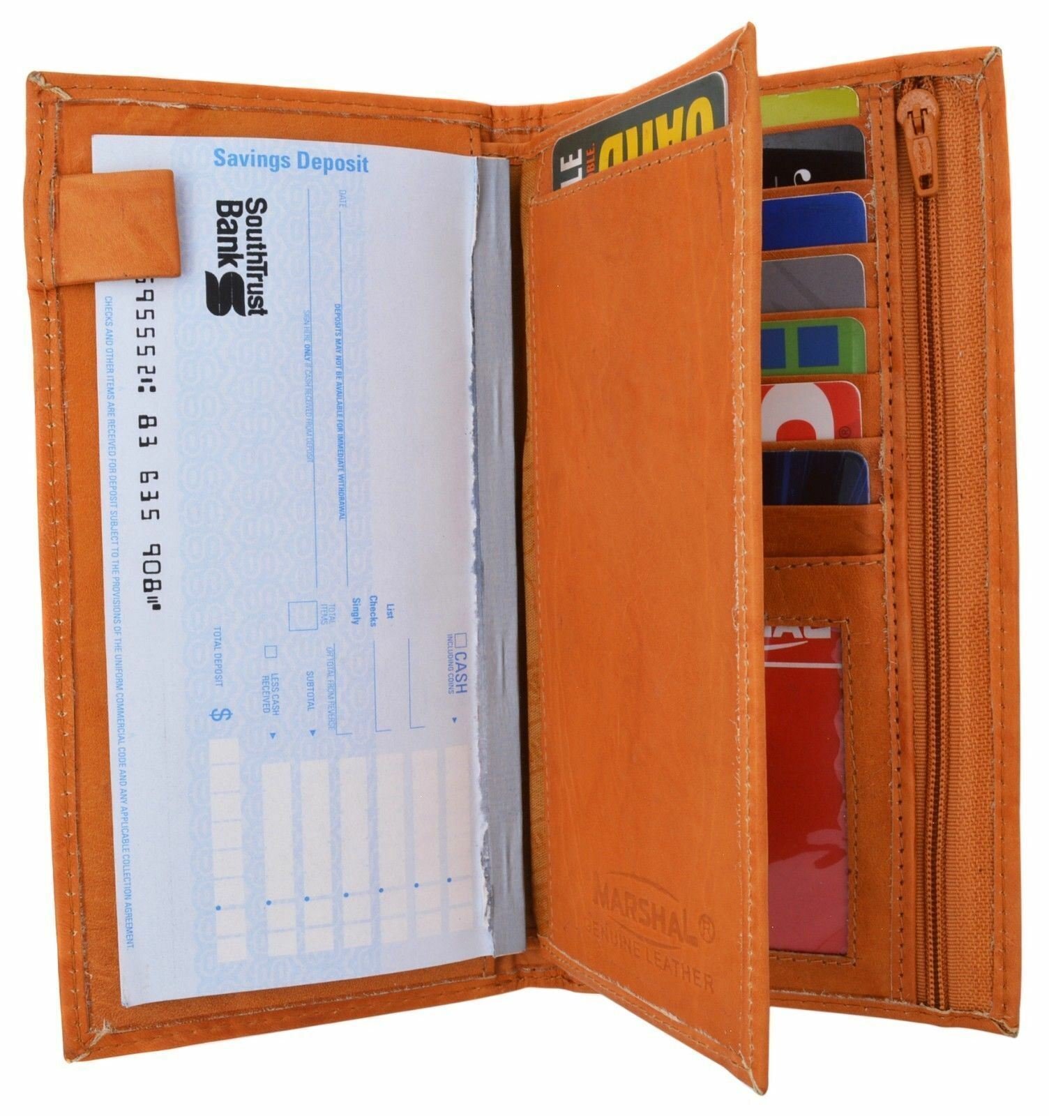 Genuine Leather Checkbook Cover Wallet Organizer with Credit Card Holder Tan