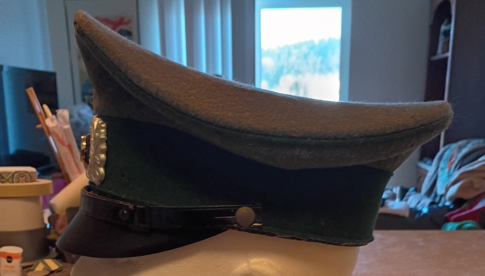 World War 2 German Customs NCO Enlisted Visor hat cap with bug bites misshaped