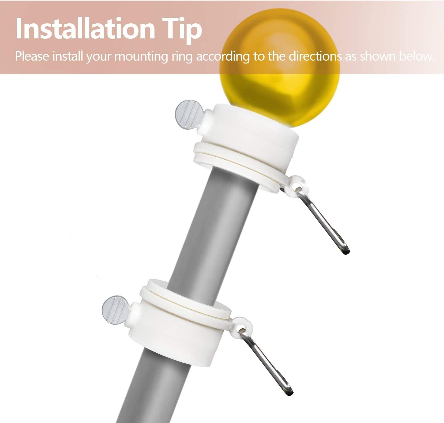 Anley 2 Pcs 1.5" Plastic Flag Pole Mounting Rings Set Anti Wrap Rotatable Rings