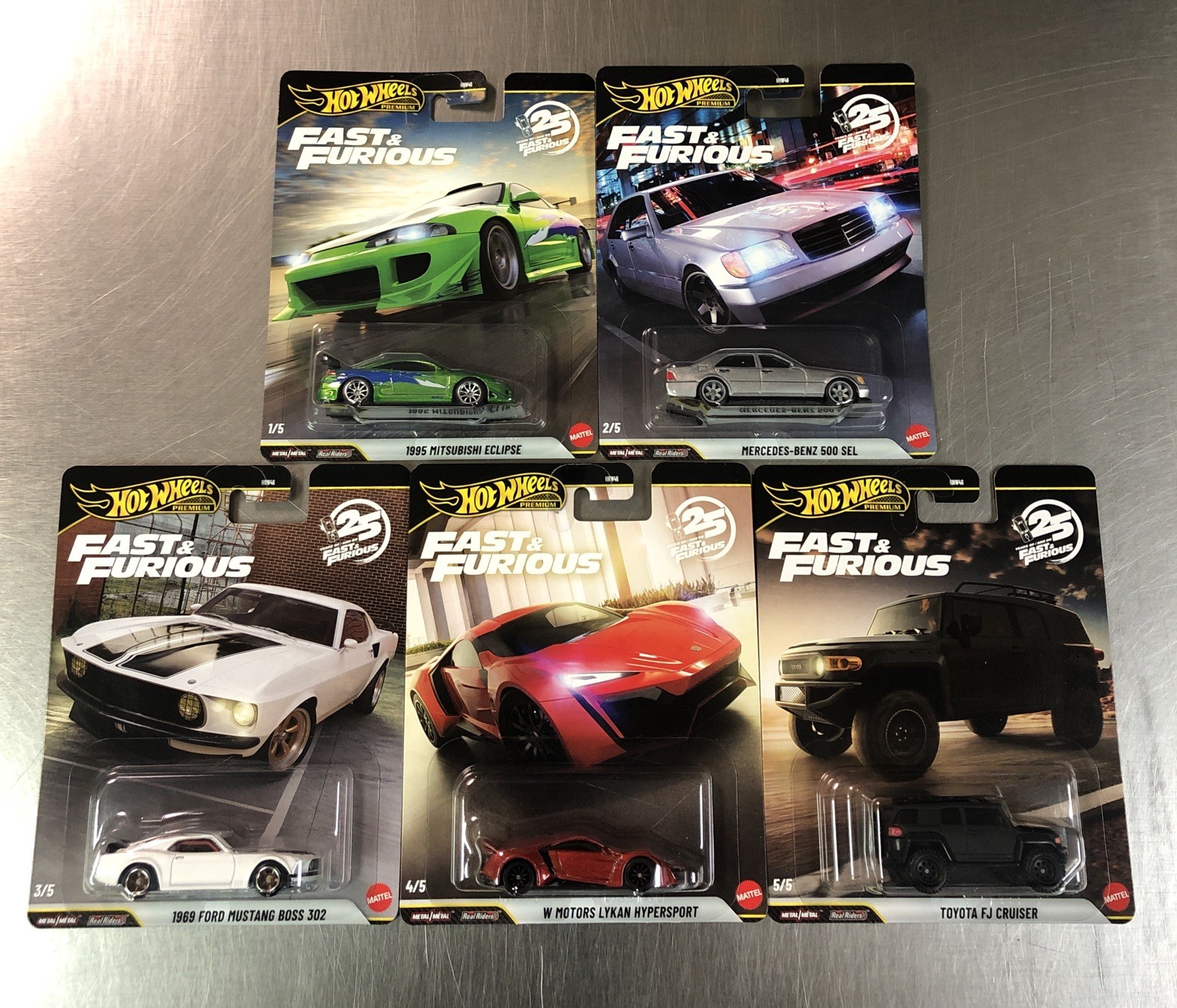 HOT WHEELS PREMIUM 25 YEARS OF FAST & FURIOUS CASE N 1995 MITSUBISHI SET OF 5