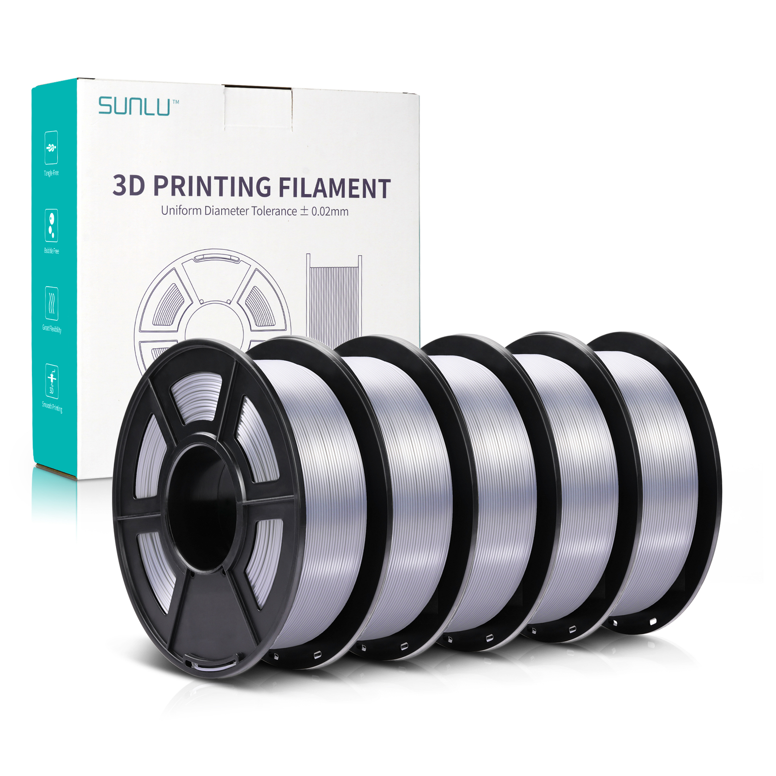 SUNLU 5×1KG PLA Matte PLA+ PLAMETA PETG SILK ABS 3D Filament Combo