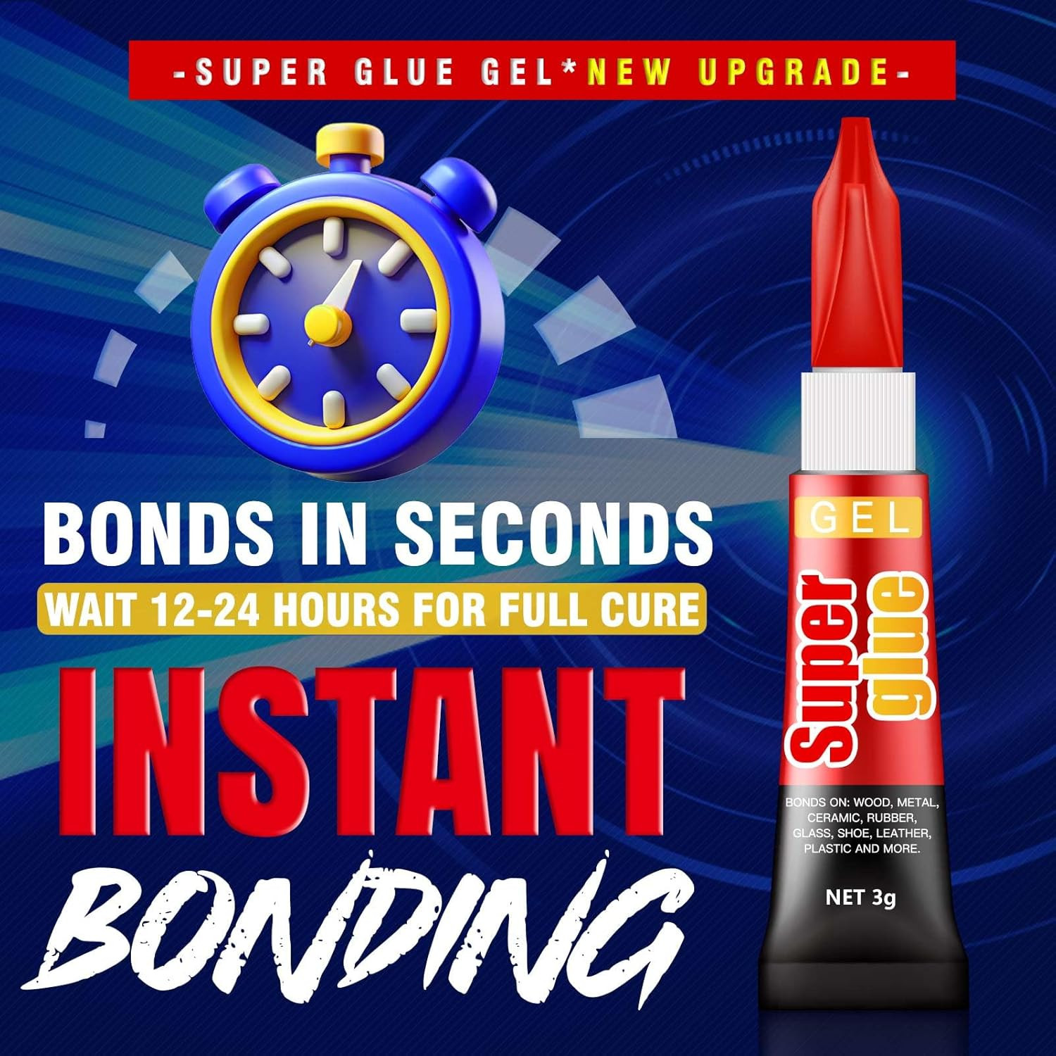 3 Gram (Pack of 12) Single Use Super Glue Gel, Super Fast, Thick & Strong Adhes