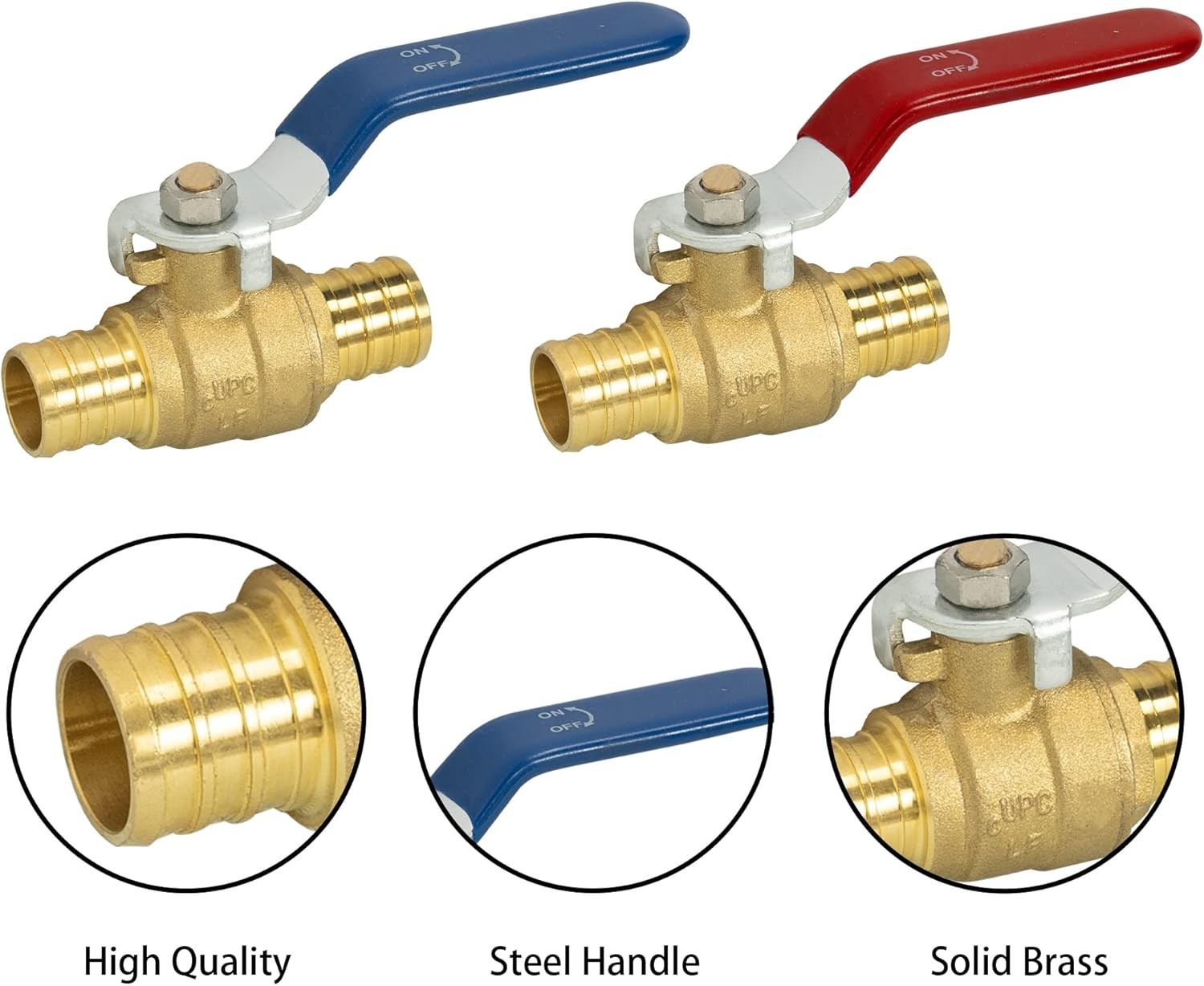 2-Pack 3/4 Inch Pex Brass Shut Off Ball Valve for Hot & Cold Water Systems
