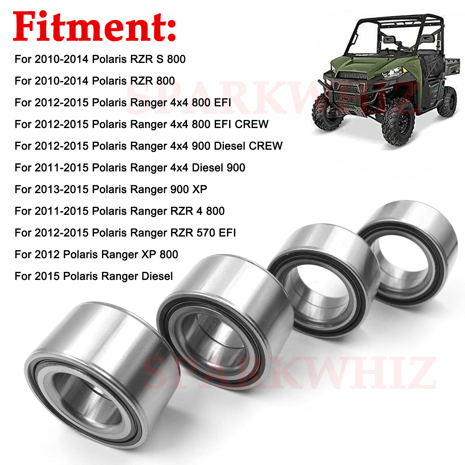 All 4 Front Rear Wheel Bearings For Polaris Ranger RZR S 800 900 XP 2010-2014 US