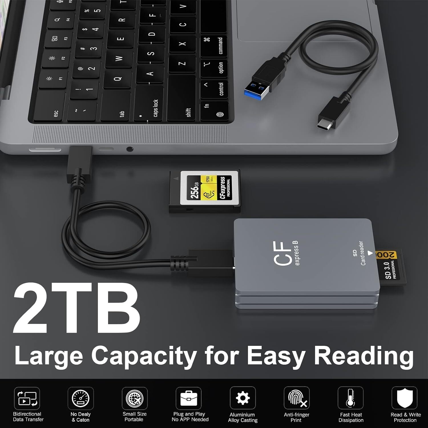 CFexpress Type B and SD Two-Slot Card Reader USB 3.1 Gen 2 10Gbps Type B Reader