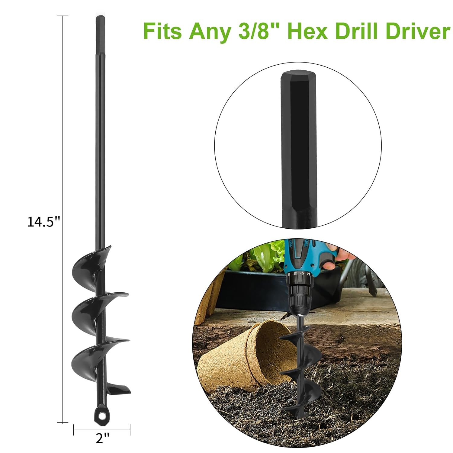 Garden Auger Drill Bit for Planting Bulbs, New, Free Shipping