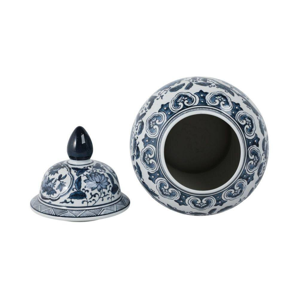 18.25 In. Blue Ceramic Chinoiserie Floral Decorative Jar