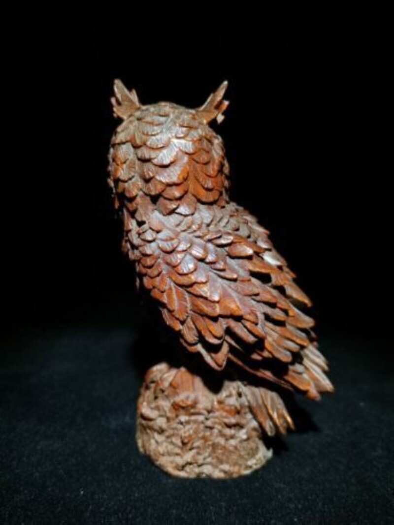 Vintage Wooden Owl Statue Sculpture Figurine Home Decor Boxwood Carved Bird Art