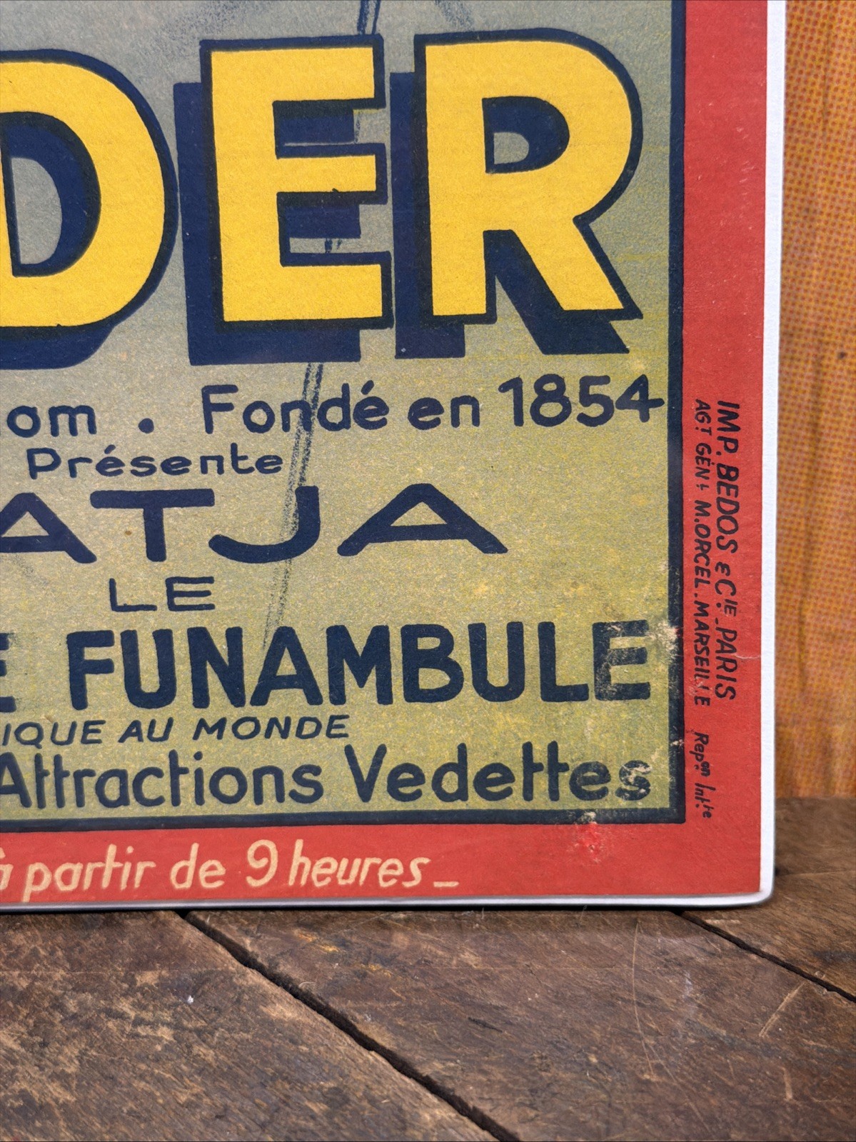 ANTIQUE 1922 PINDER RATJA TIGER TIGHTROPE WALKER CIRCUS POSTER SIGN CARNIVAL ZOO