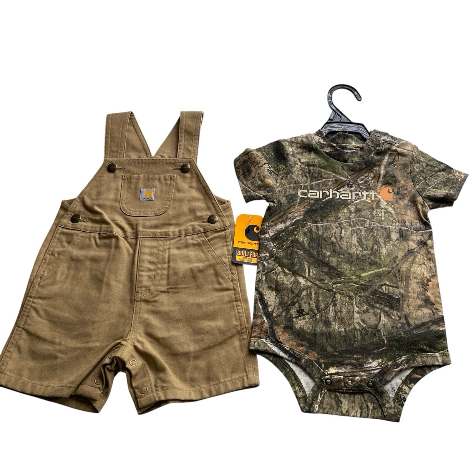 Carhartt Baby Boys 12 Months Camo Bodysuit and Canvas Shortall Set 2 Piece Set