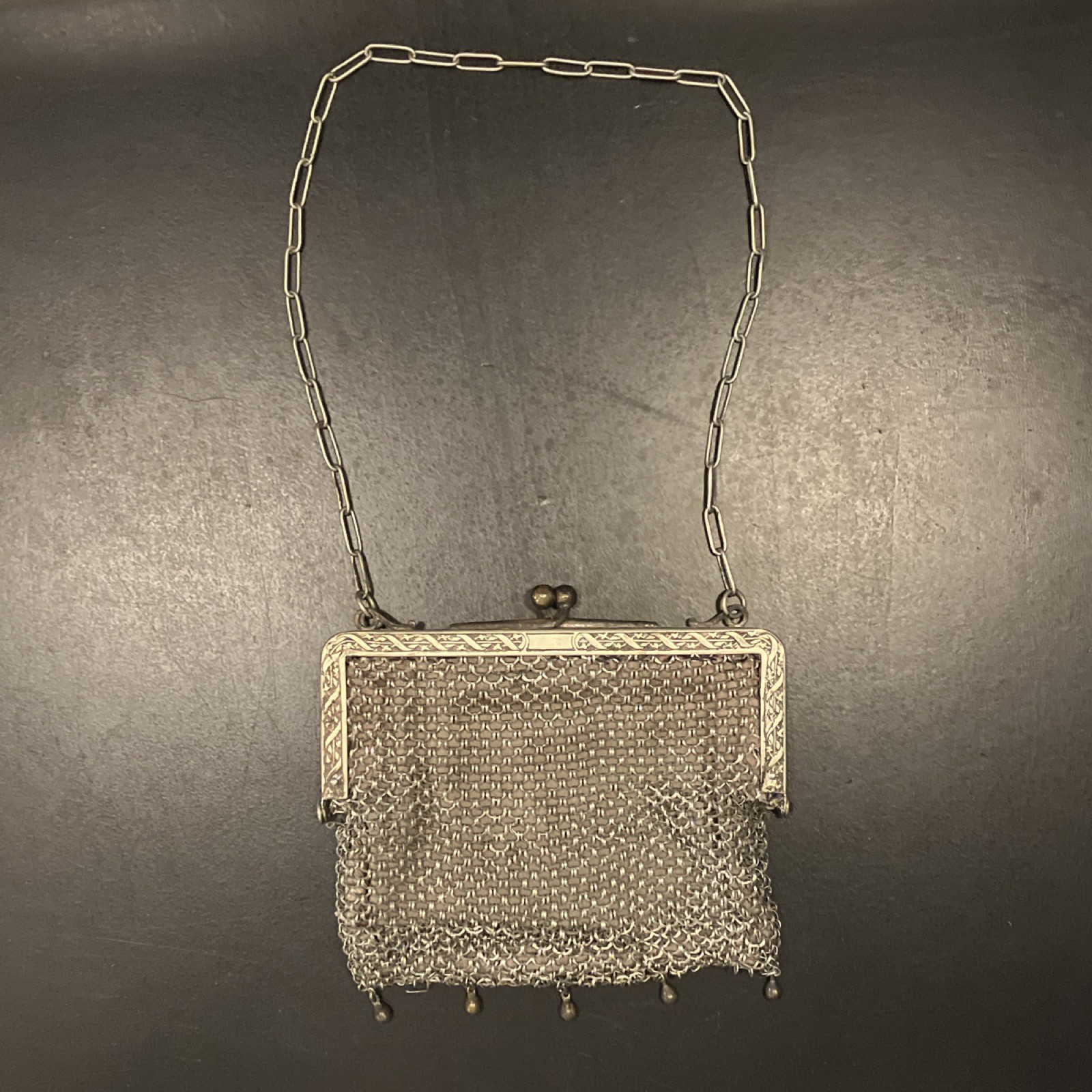 Antique German Silver Mesh Purse with Chain Handle, German Silver, 1900-1940