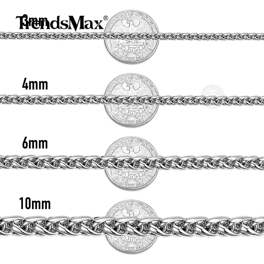 3/4/5/6/8MM Mens Silver Stainless Steel Necklace Wheat Braided Chain 18-30" Gift