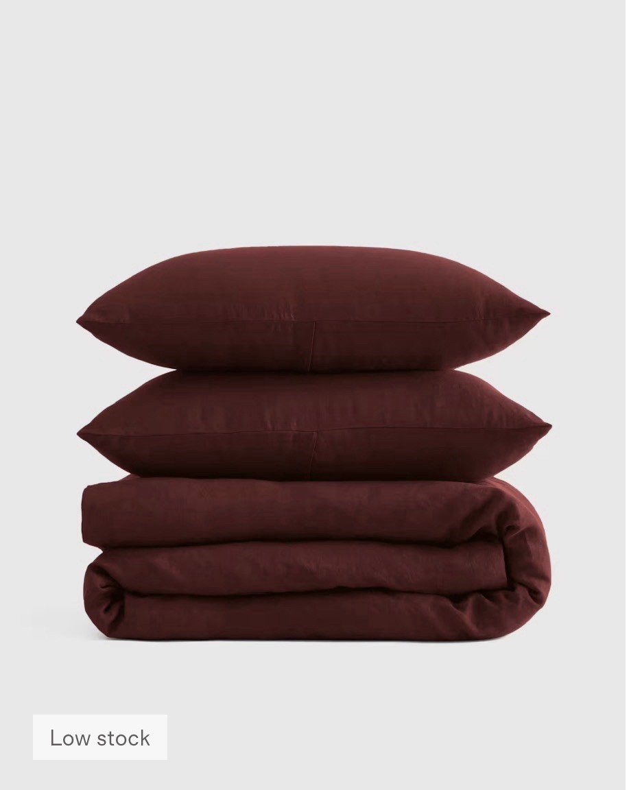 Quince King/Cal King European Linen Duvet Cover & Sham Set in Burgundy