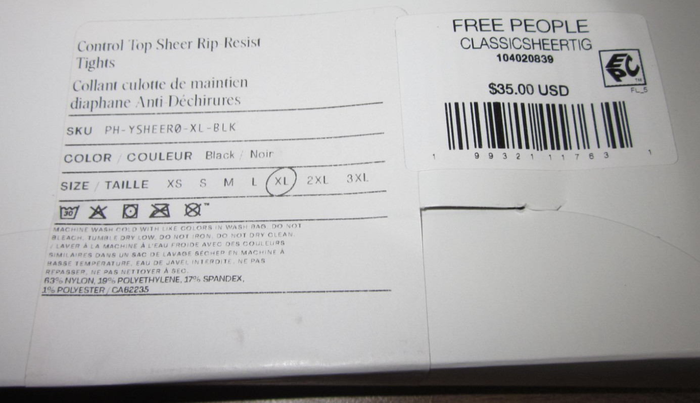 Sheertex Control Top Sheer Rip Resist Tights ~ Black ~ Extra Large