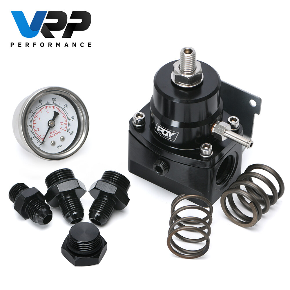 Black Adjustable Efi Fuel Pressure Regulator Bypass Gauge AN6 Feed & AN6 Return
