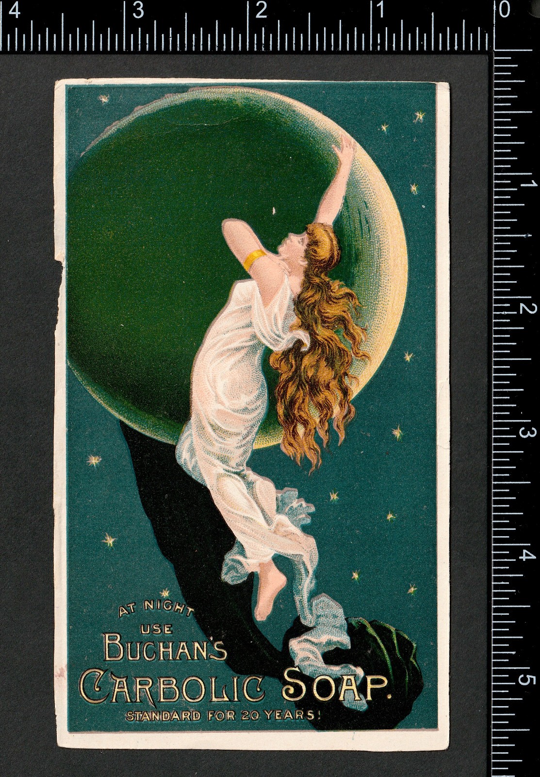 At Night Use Buchans Carbolic Soap Moon Goddes Nymph Victorian Advertising j.US