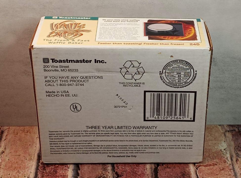 Vintage Toastmaster Waffle Express #245 Waffle Baker Factory Sealed NOS