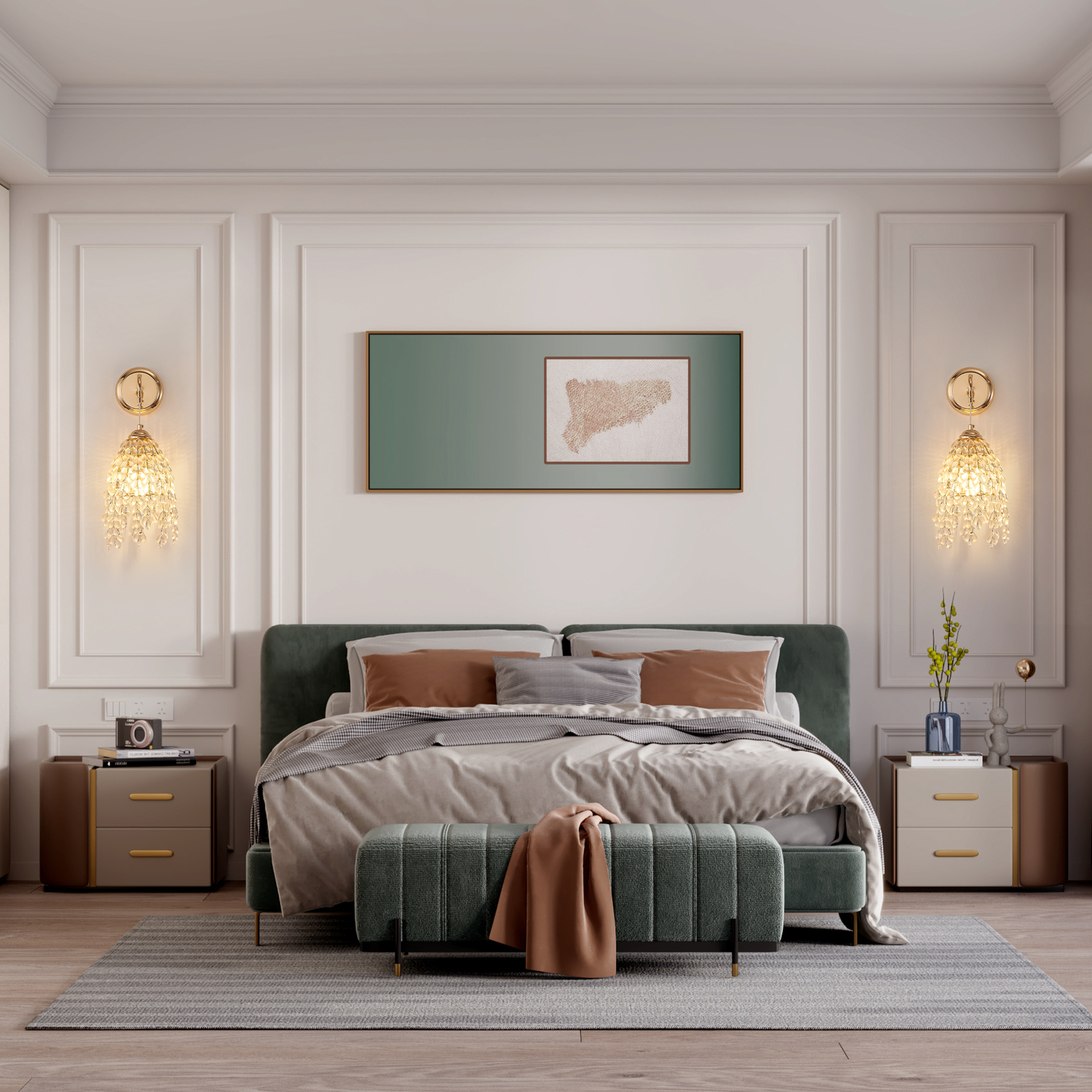 2 Pack 18'' Wall Light indoor Modern LED Gold Crystal Bead String Sconce Fixture