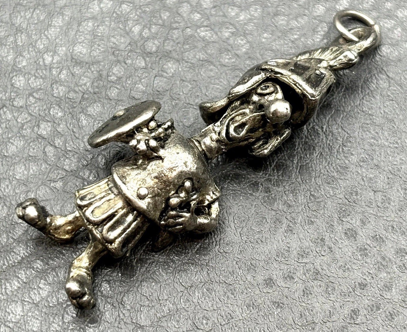 Vintage Silver Tone Articulated Moveable Roman Soldier Clown Charm Pendant