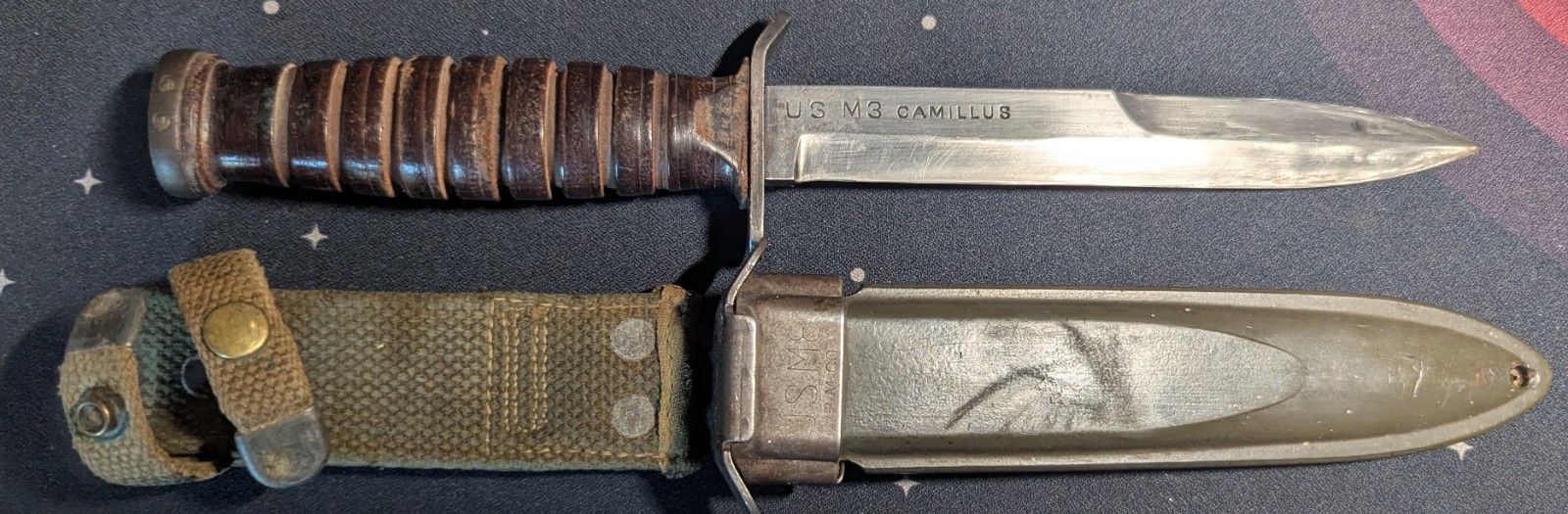 WWII US Trench Fighting Knife - US M3 CAMILLUS Blade with USM8 Scabbard/Sheath