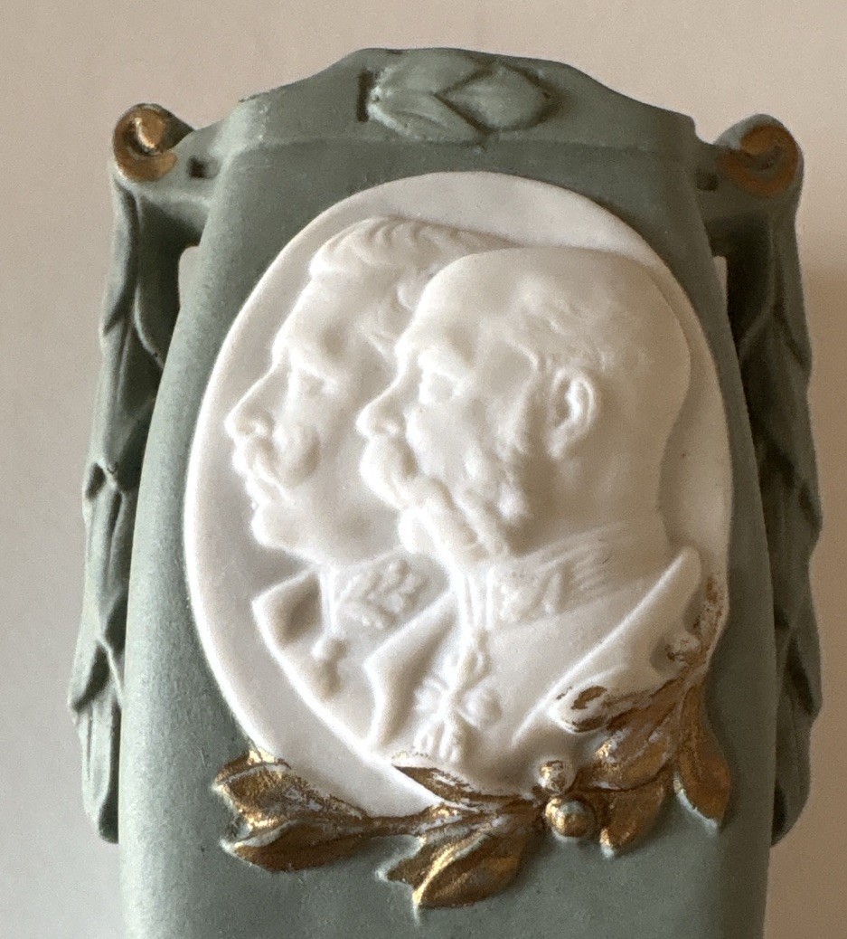 Antique German Commemorative Bisque Vase Kaiser Wilhelm Franz Joseph 1779 c.1914