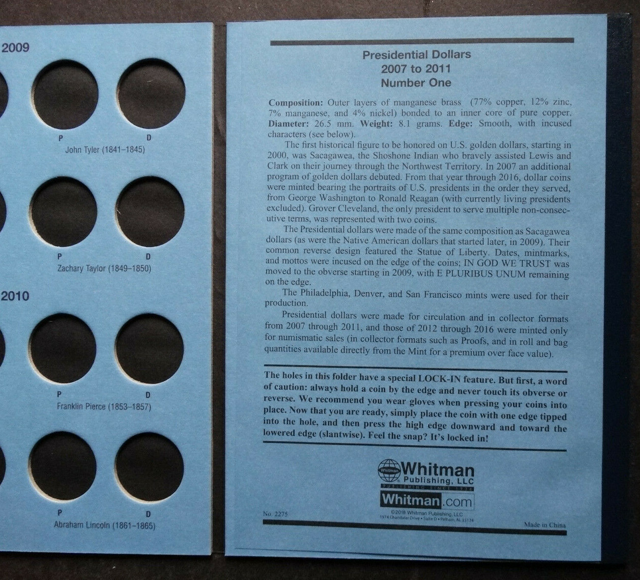 Set of 2 Whitman Presidential Dollar P&D Coin Folder 1 & 2 2007-2017 Album Book