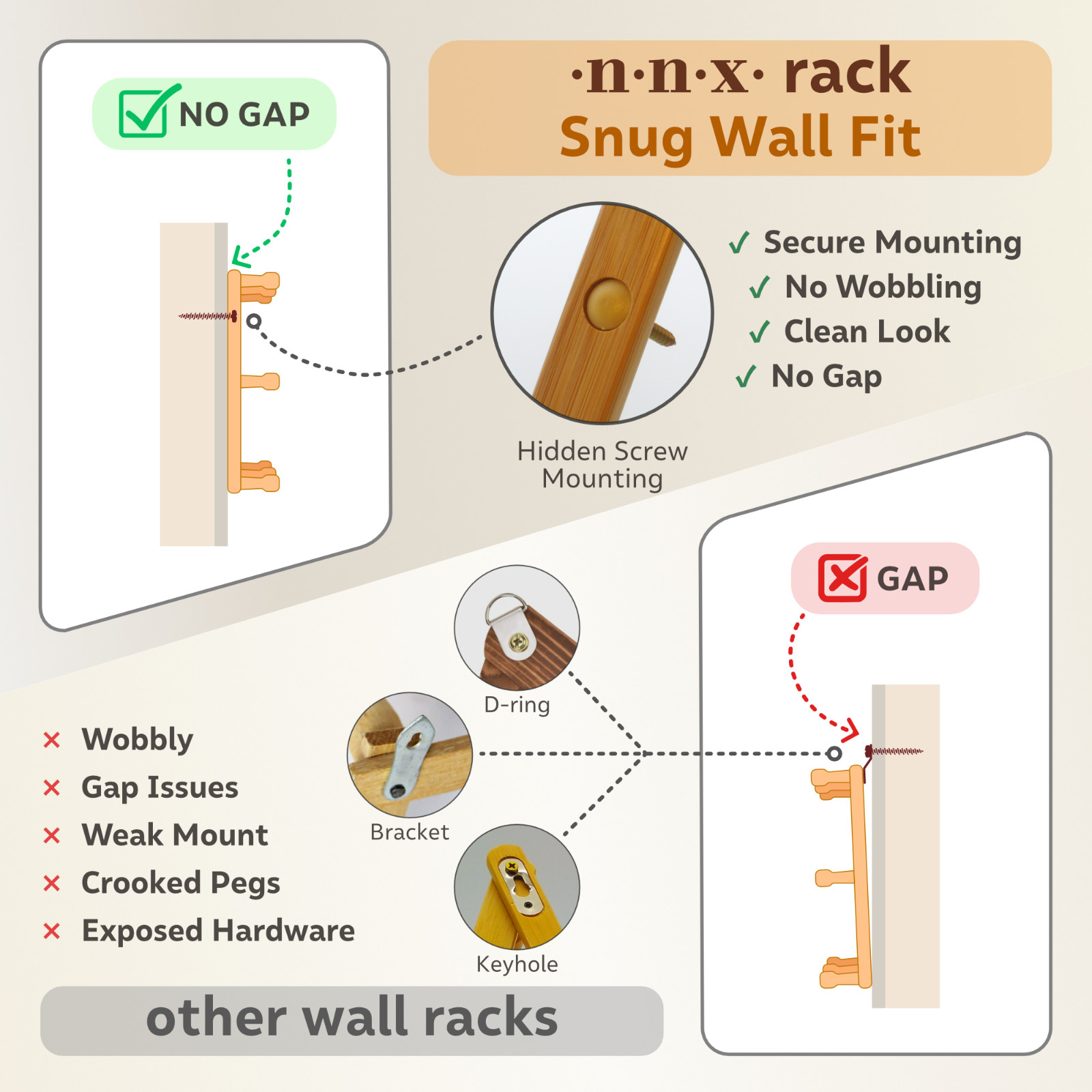 NNX Premium Accordion Rack for Wall, Expandable Coat Rack, Hat Organizer, Bamboo