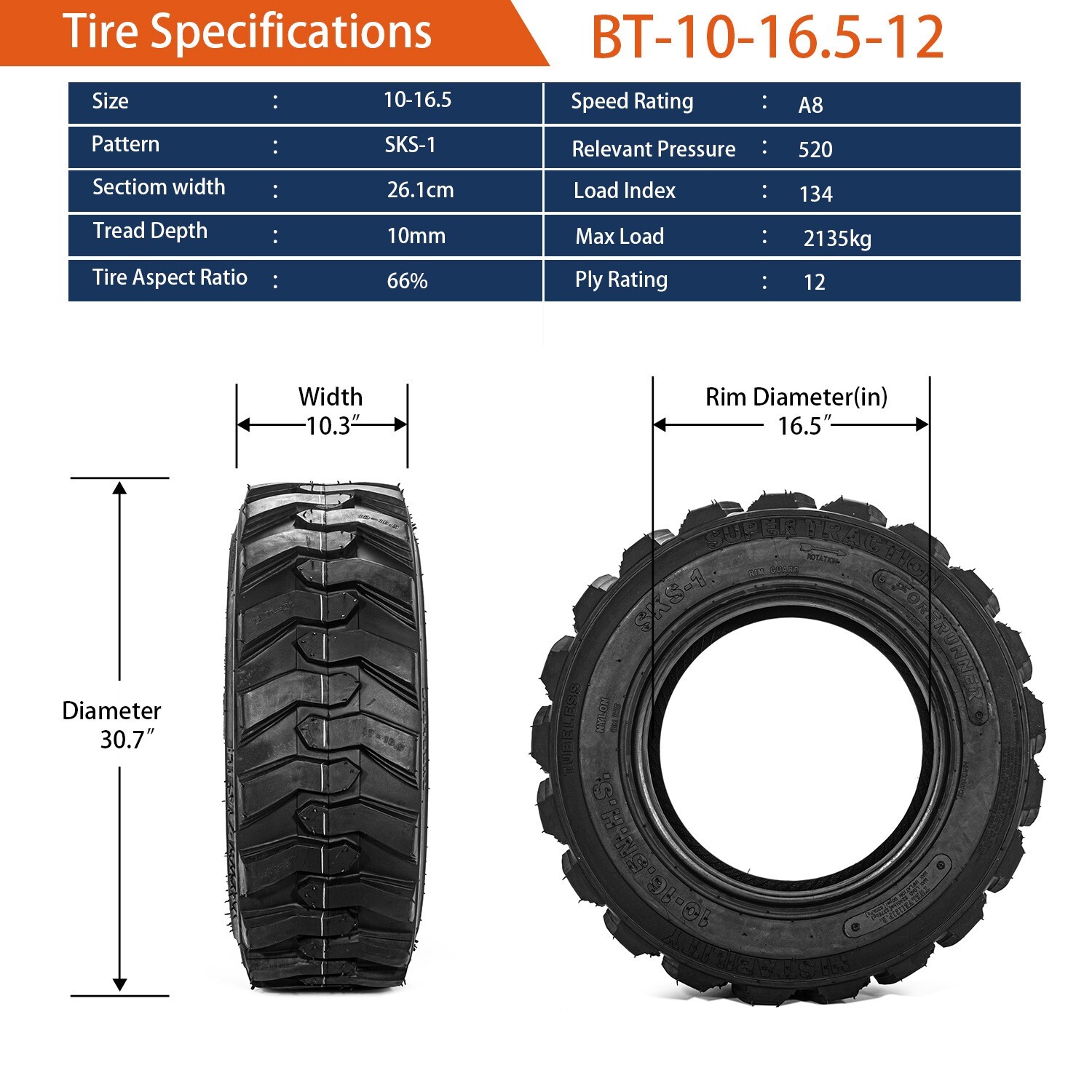 Set 4 10x16.5 12 Ply Skid Steer Tires 10-16.5 for Bobcat 10 16.5 Heavy Duty