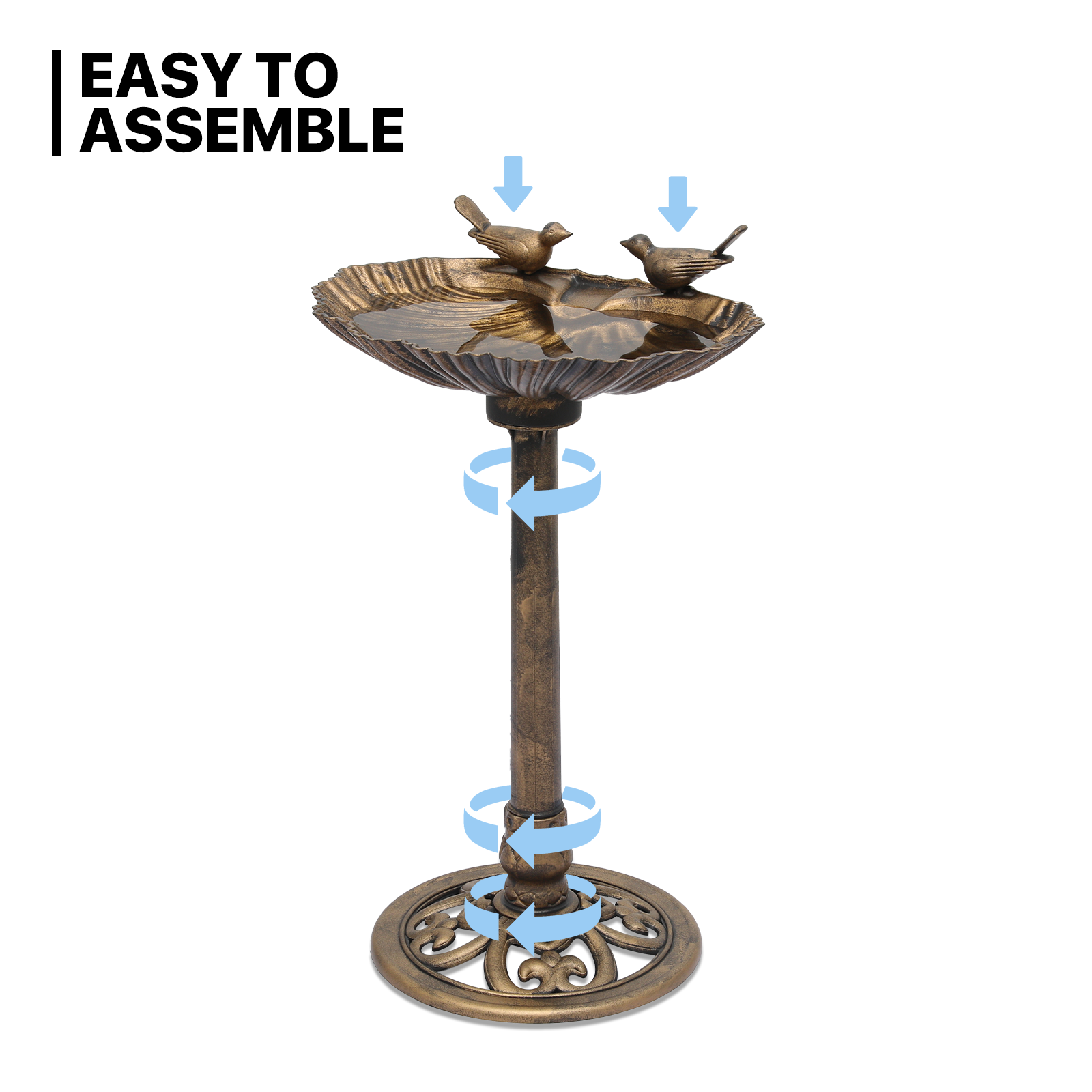 Outdoor Pedestal Solar Pumb Bird Bath Freestanding Bronze Garden Backyard Decor