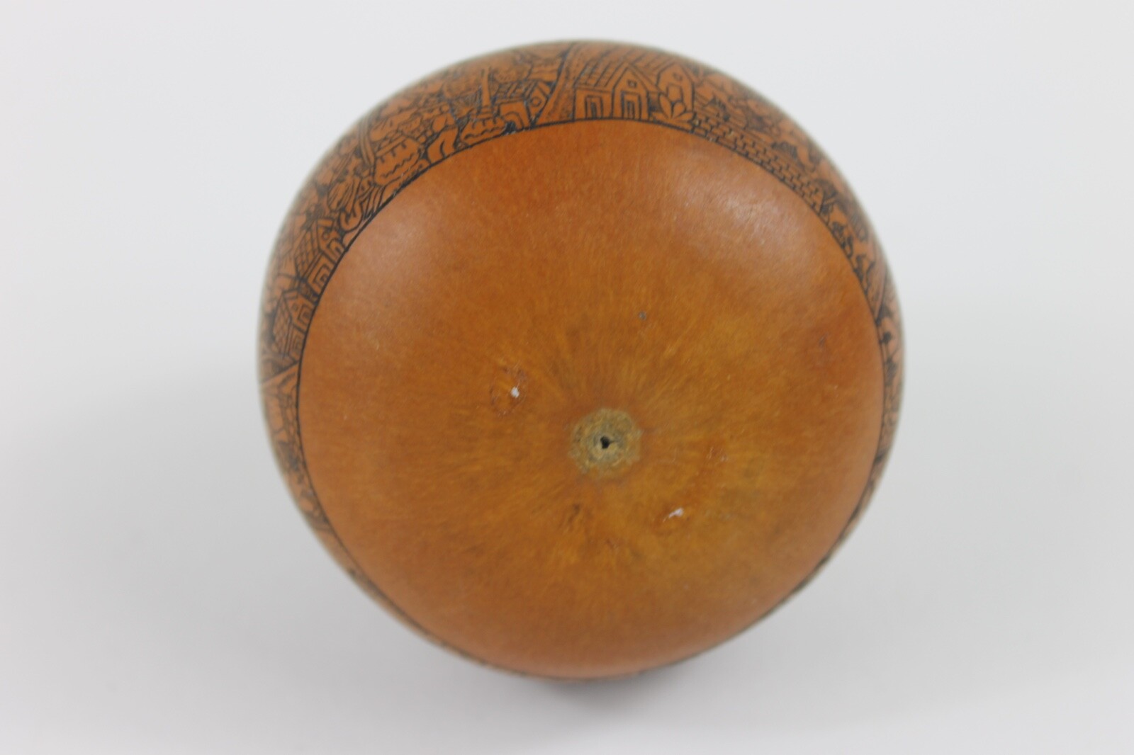 One exquisitely carved Peruvian storytelling gourd village life folk art