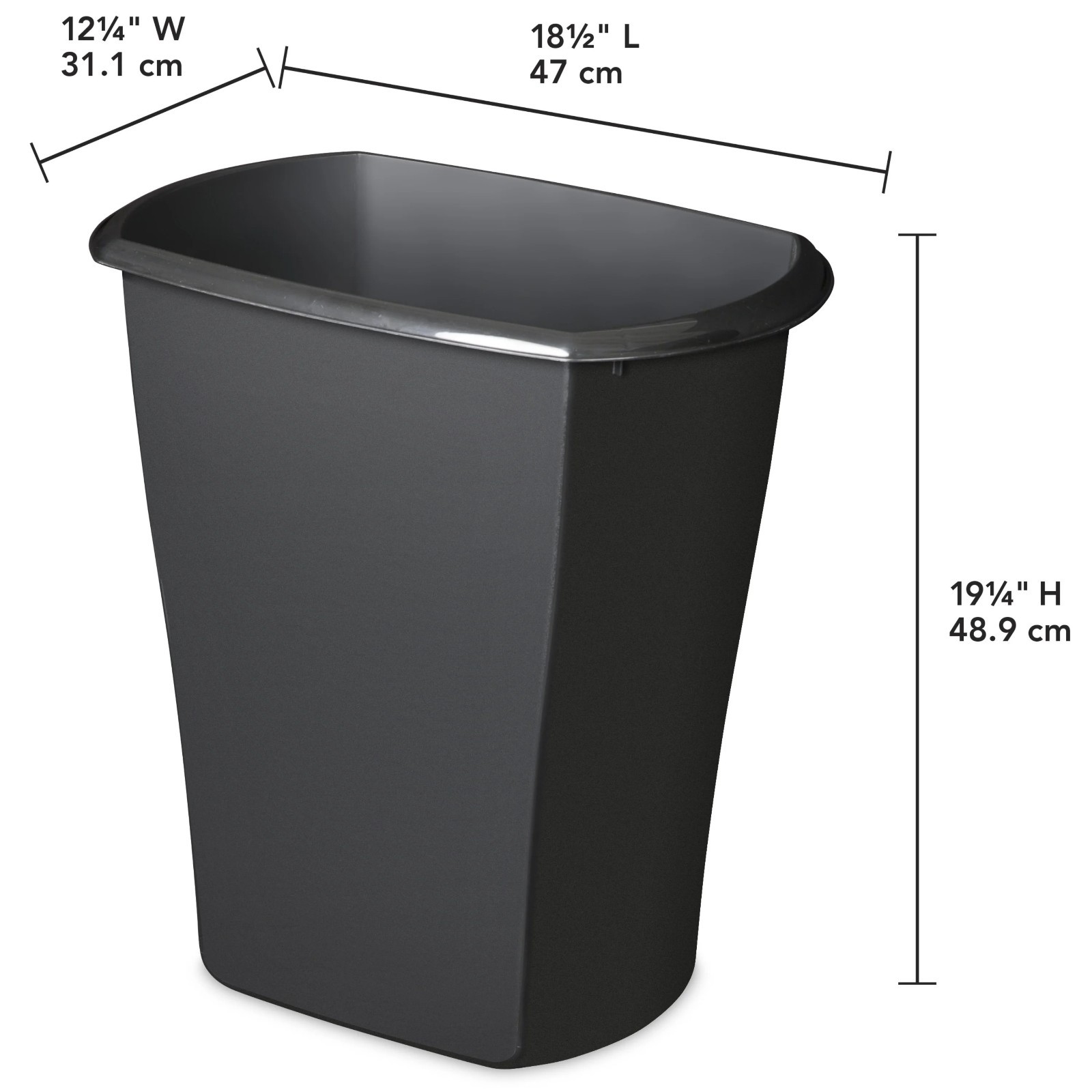 Sterilite 10 Gallon Rectangular Trash Can, Kitchen, Black Trash Can