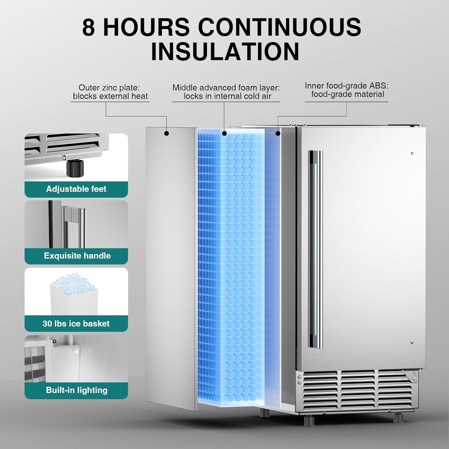 Commercial Under Counter Ice Maker Machine 85Lbs/Day Ice Maker 33lbs Ice Storage