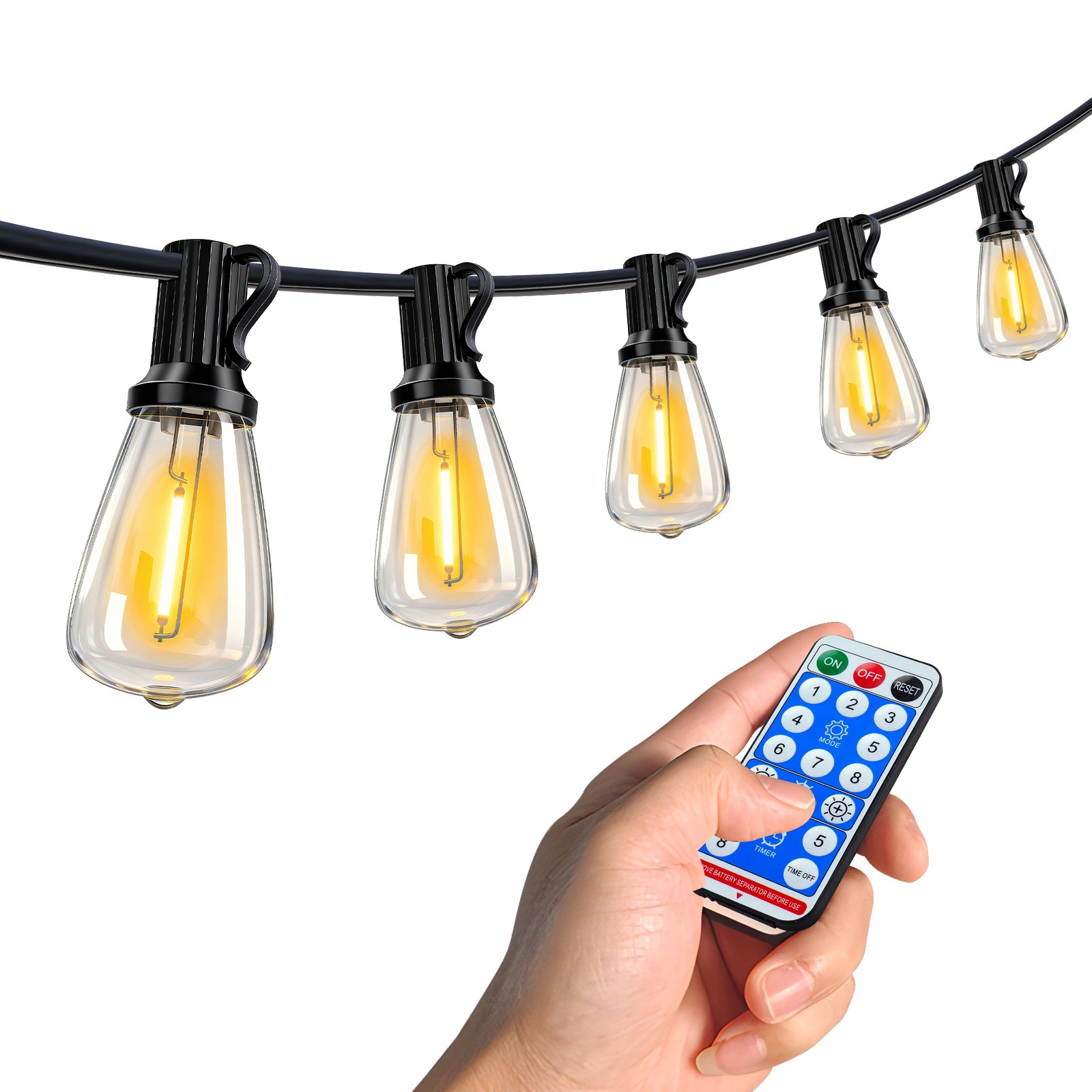 60FT Solar String Lights Outdoor Waterproof Patio w Remote Control 16 ST38 Bulbs