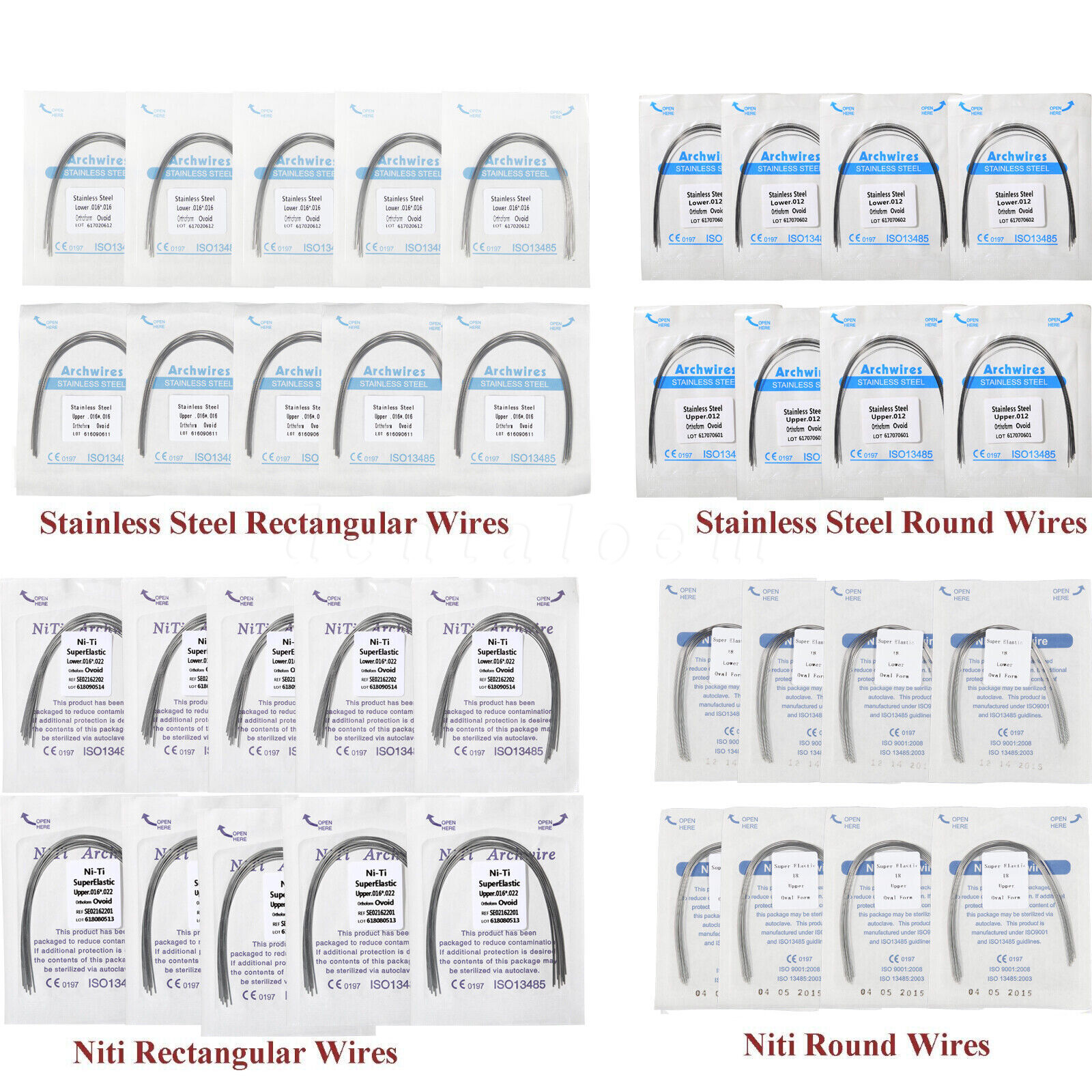 Dental Ortho Arch Wire Super Elastic Niti / Stainless Steel Round / Rectangular