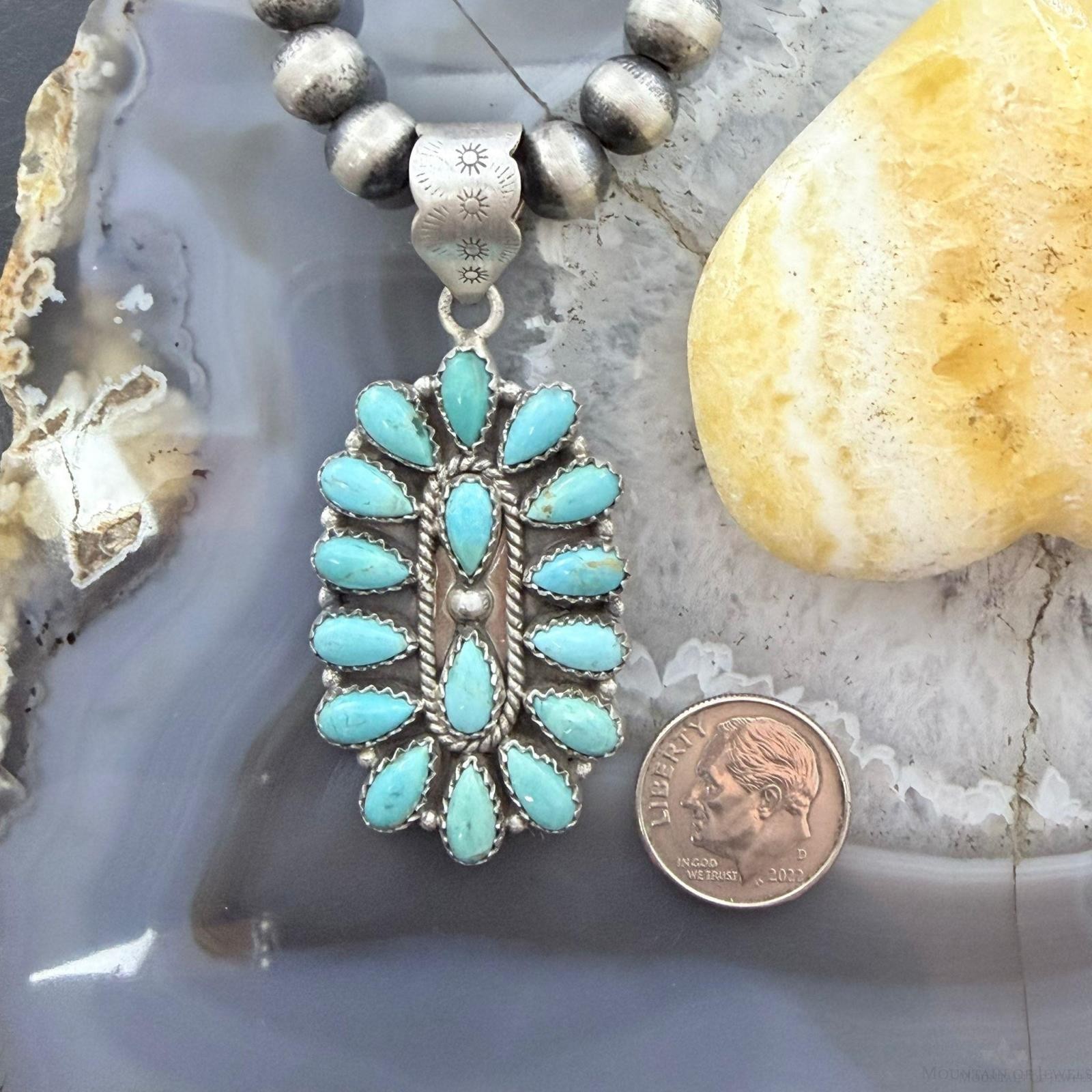 Sterling Silver Southwestern Style Turquoise Decorated Cluster Pendant For Women