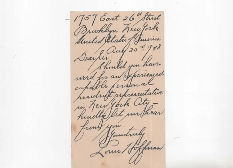 1948 New York to Tel-Aviv Palestine Postal Card – Pre-Israel Mail