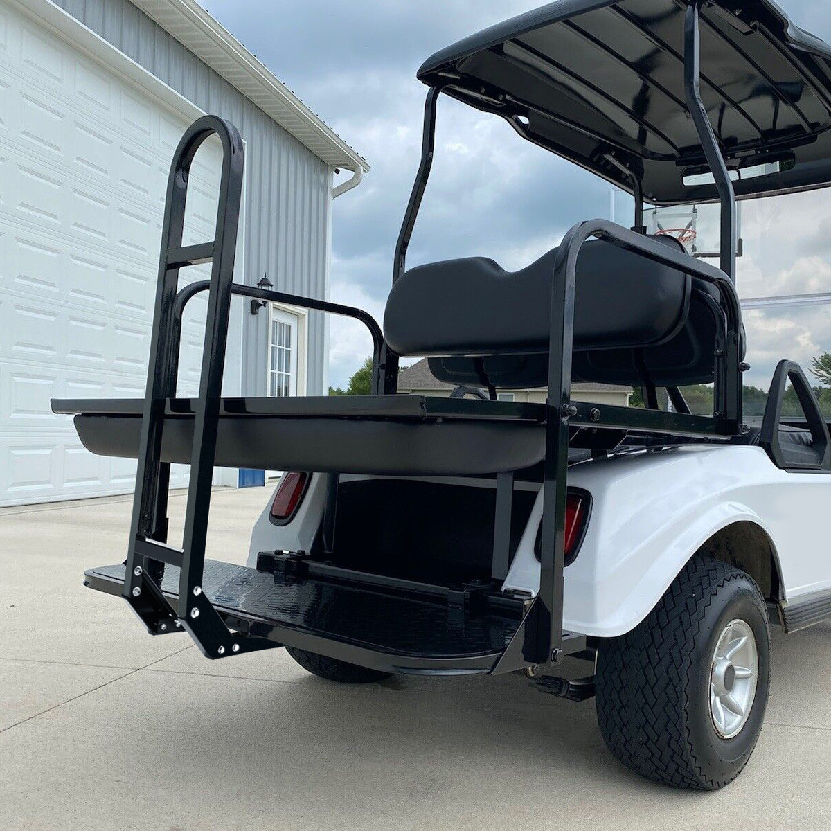 Black Folding Rear Flip Seat Kit w/Grab Bar for Golf Cart Club Car DS 2000-2013