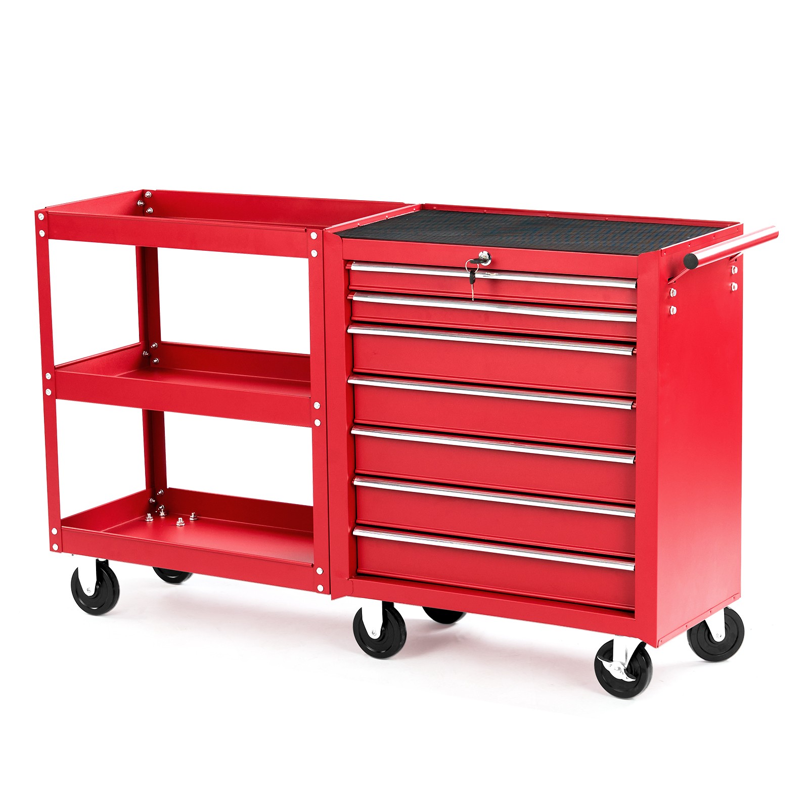 Rolling Tool Chest with 7 Drawers & Lock, Mobile Workshop Cart with Brake Wheels