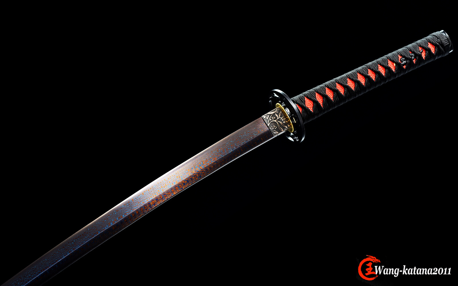 Unique Red&Blue Damascus Folded T1095 Steel Katana Japanese Samurai Sharp Sword