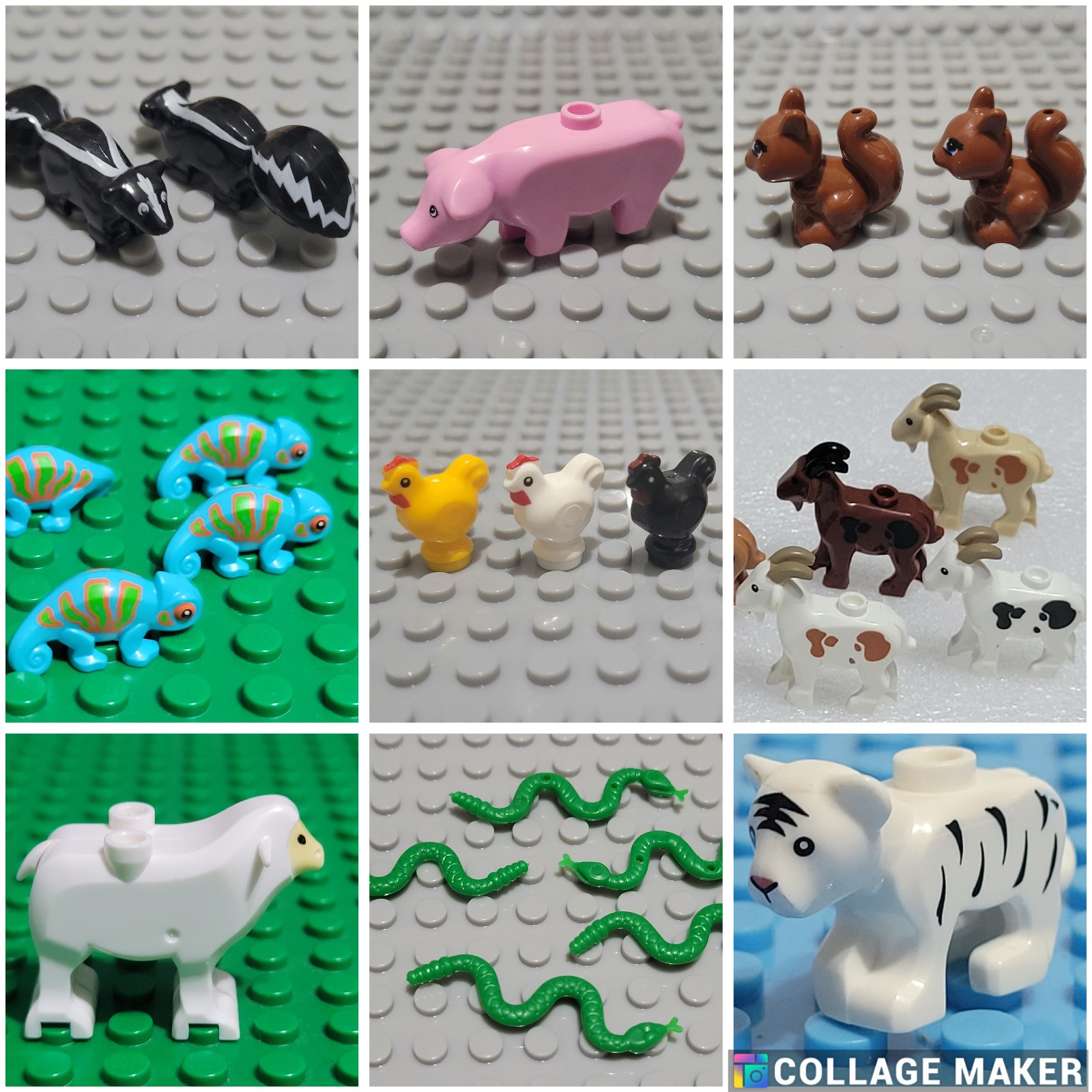 Animals - Minifigure Farm - Sheep, Goat, Pigs, Snake, Tiger, Cubs, Chameleons