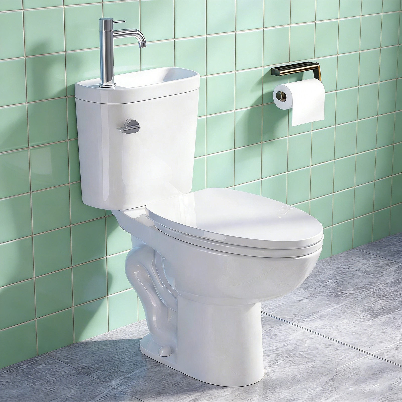 Two Piece Toilet with Sink 2 in 1 Toilet Bowl with Faucet 1.28 GPF Single Flush