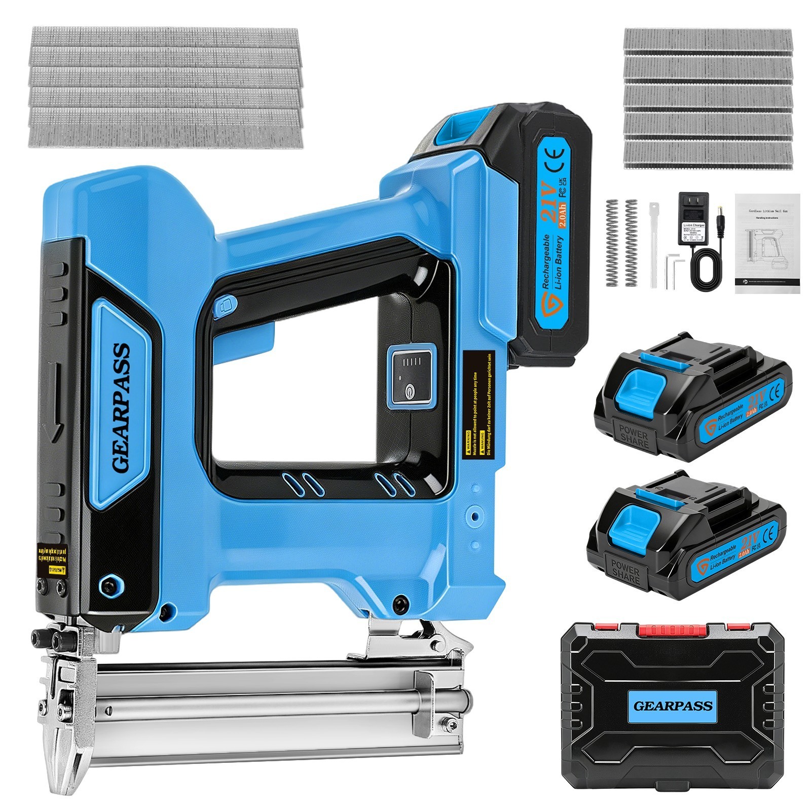 21V 2 in 1 Cordless Nail Gun Brad Nailer with 18 GA w/ Charger & 2 Batteries