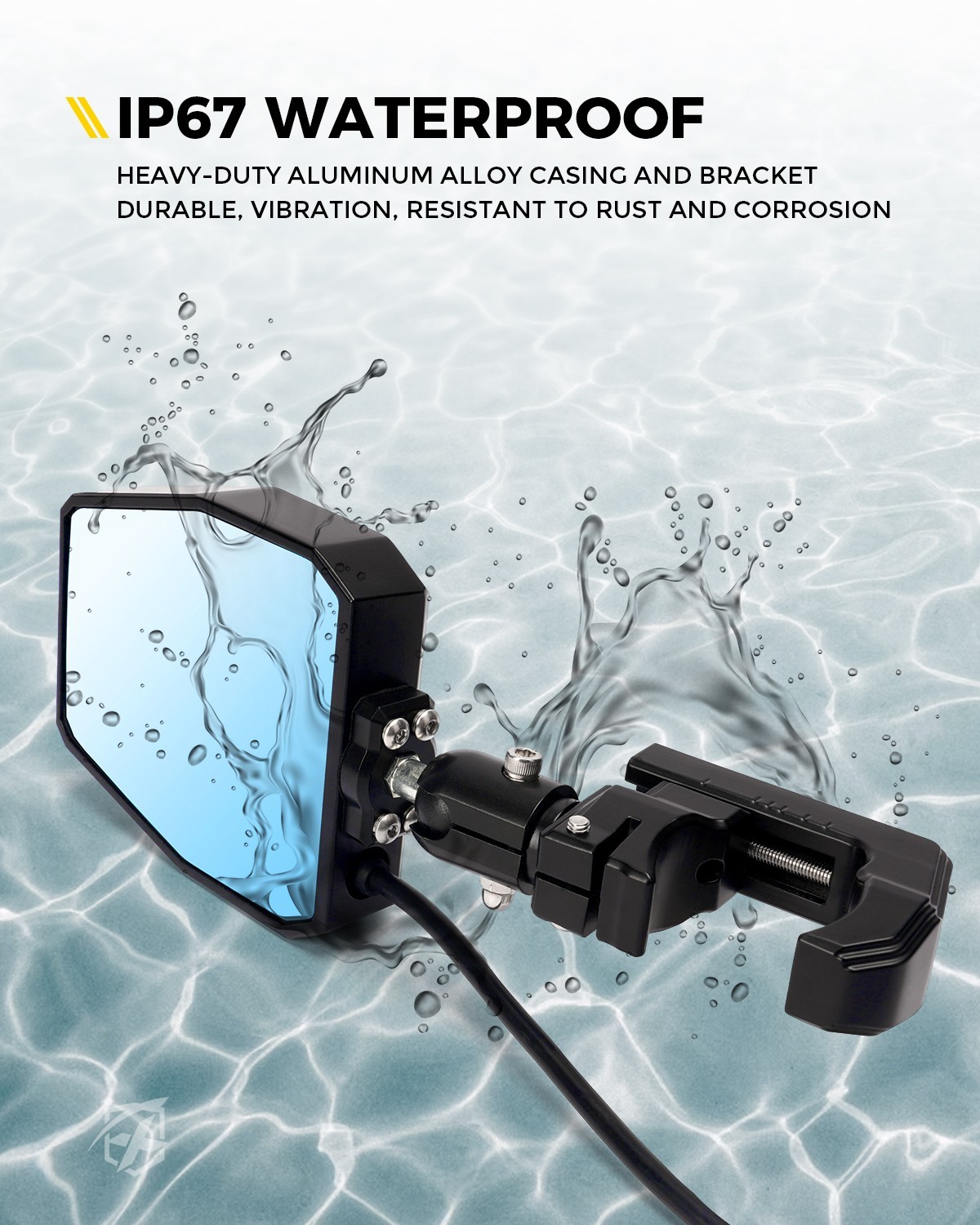 UTV Rear View Side Mirrors w/ Yellow Spot Light for 1.75"-2" Roll Bar Adjustable