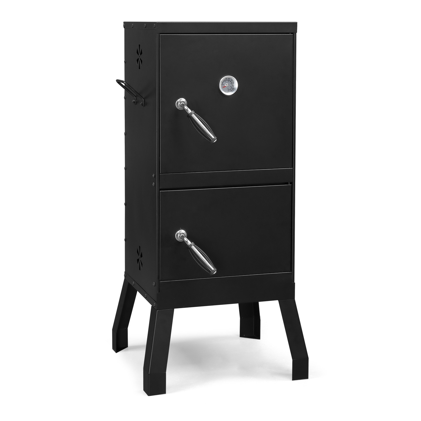 Vertical Charcoal Smoker Barbecue with Double Door Thermometer Garden Camping