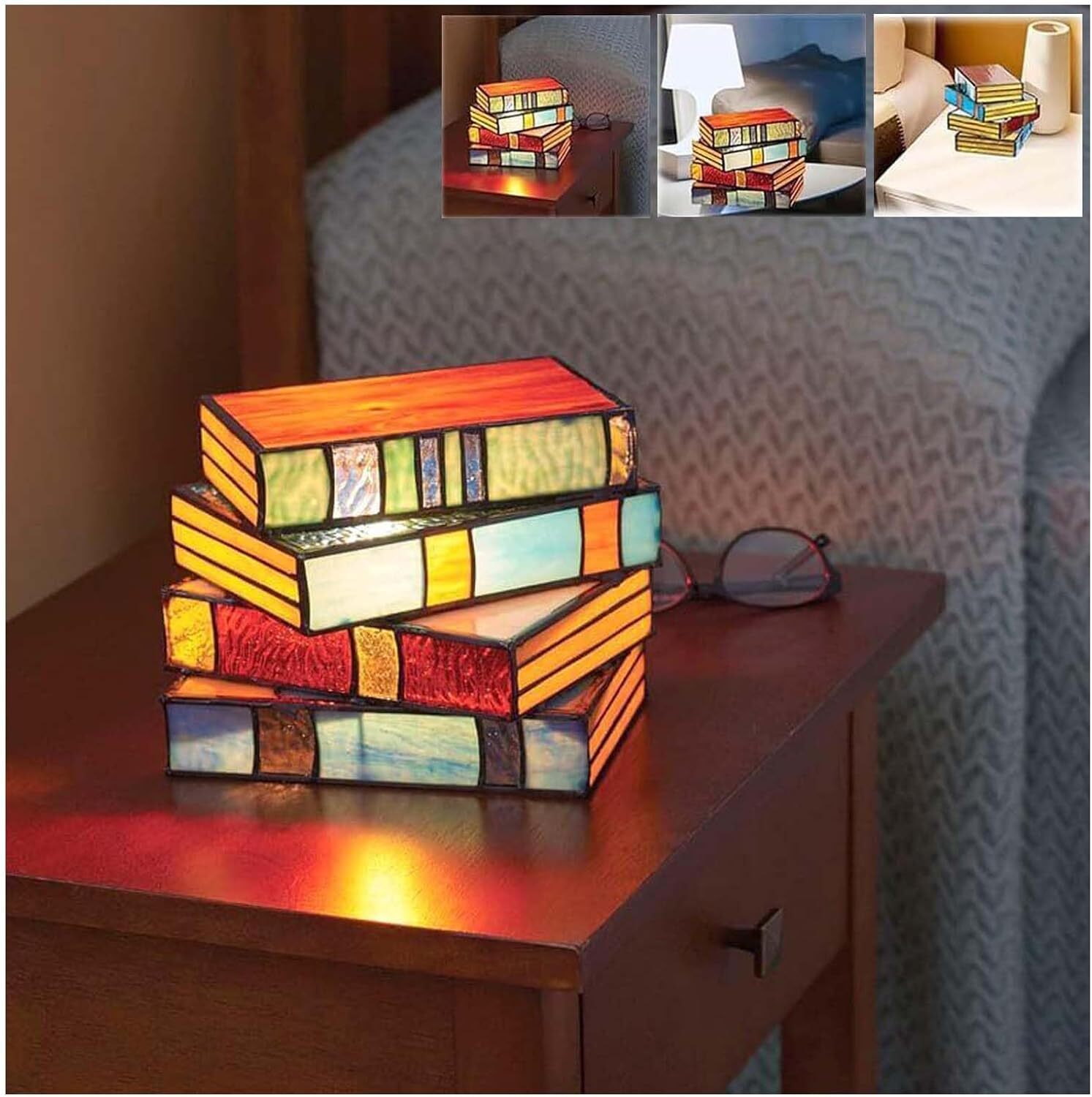 Stained Resin Stacked Books Lamp Tiffany Style Table Lamp Home Decor Book Lamps